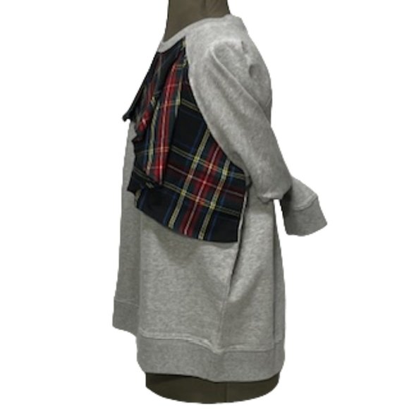 J.CREW Heather Gray Sweatshirt With Tartan Ruffle Detail Size XL NWT - Picture 3 of 16